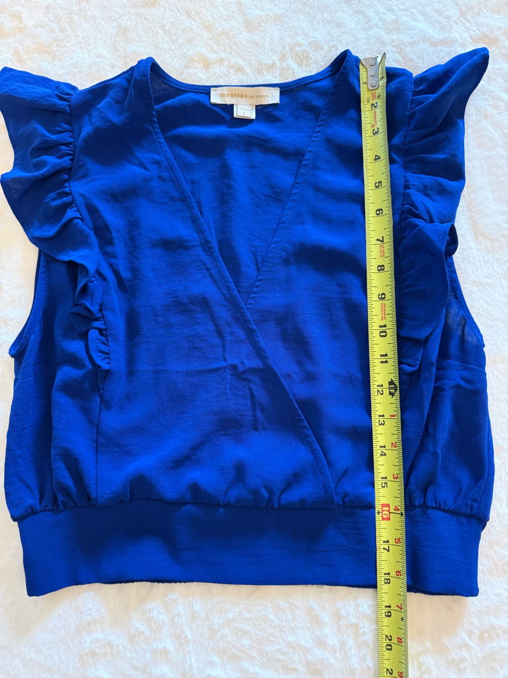 Monteau Royal Blue Ruffle-Sleeve Cropped Top